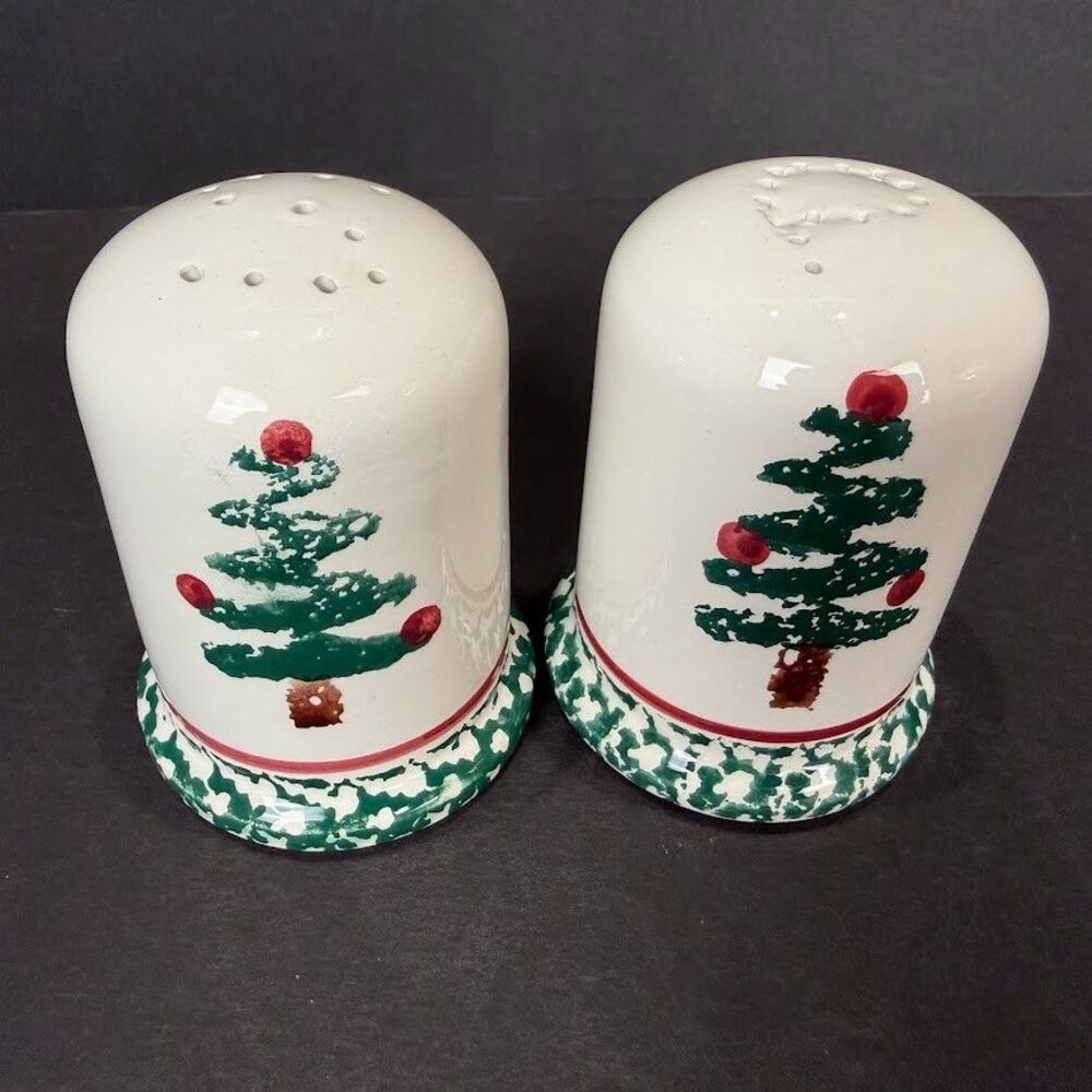 Vintage Furio by La Primula Italy Spongeware Christmas Tree Salt & Pepper Shaker